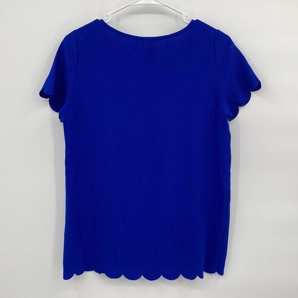 Vanilla Bay Stretch Round Neck Short Sleeve Scalloped Trim Blouse Blue Small - Picture 5 of 7